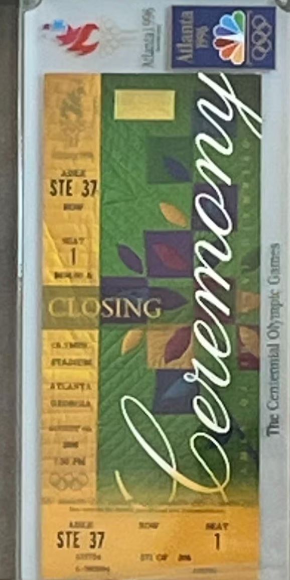 Muhammad Ali Signed Shadowbox Display featuring a 1996 Olympic Torch & Tickets