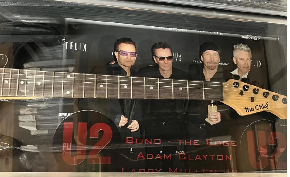 U2 Group Signed Guitar Shadowbox Framed