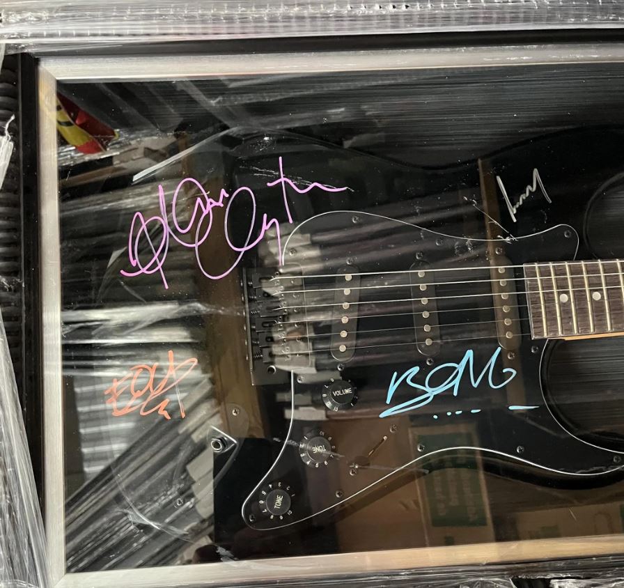U2 Group Signed Guitar Shadowbox Framed